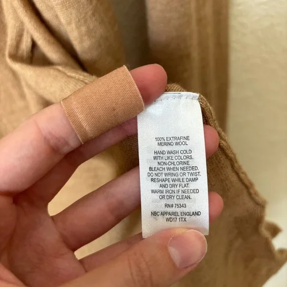 Cynthia Rowley Extrafine Merino Wool Open Front Longline Neutral Tan Cardigan - Picture 9 of 12